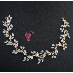 Accesoriu modern pentru decor par WED07FF Auriu cu cristale si frunze de 36cm 